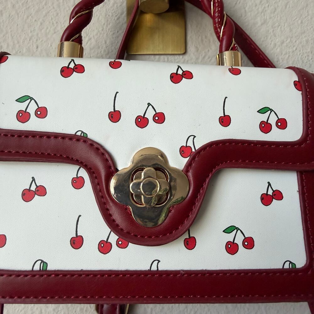 Cherry Print Top Handle Crossbody Handbag in Red White NEW - Picture 5 of 8